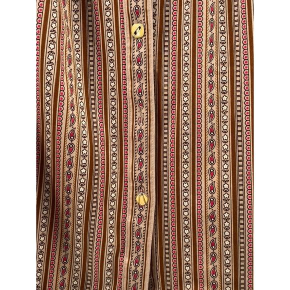 WEIDE Women's Vintage Brown Printed Button-Up Long Sleeve Top SZ S - Picture 6 of 9